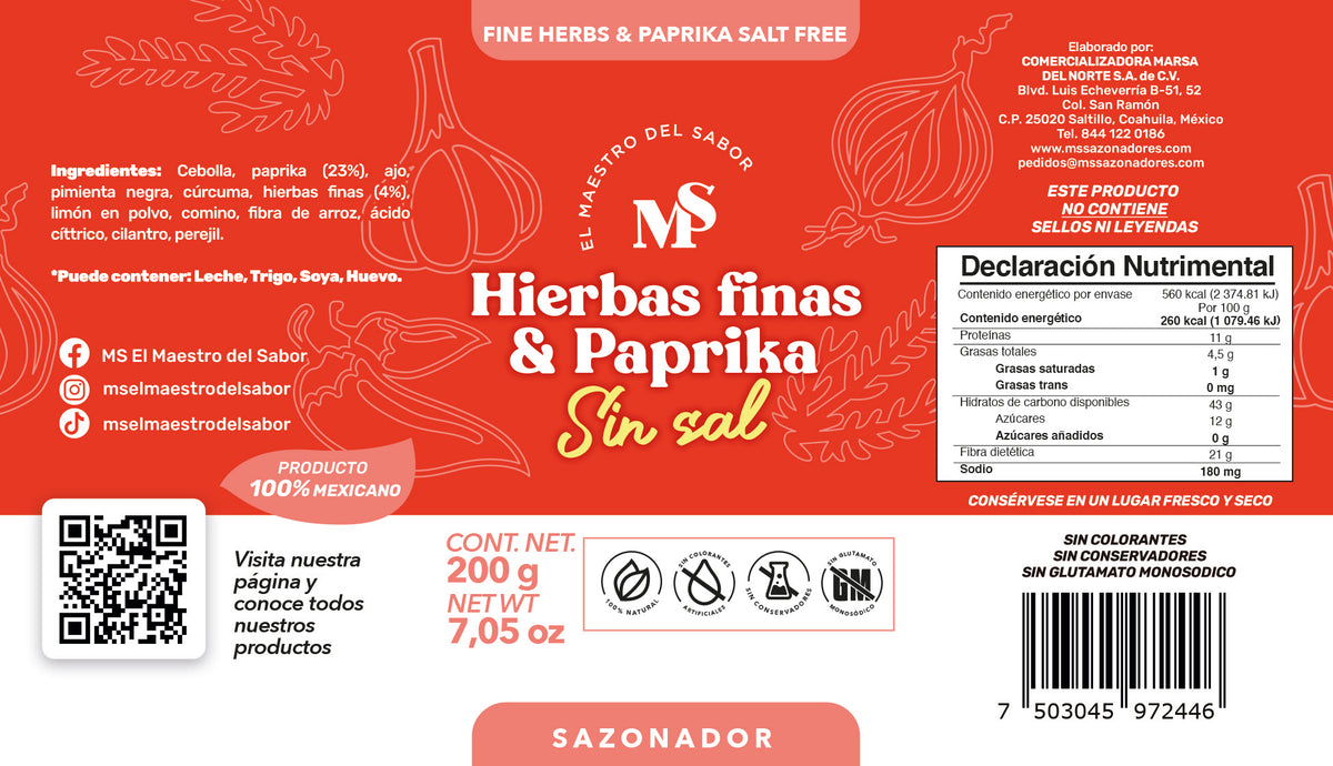 Hierbas Finas & Paprika Sin Sal