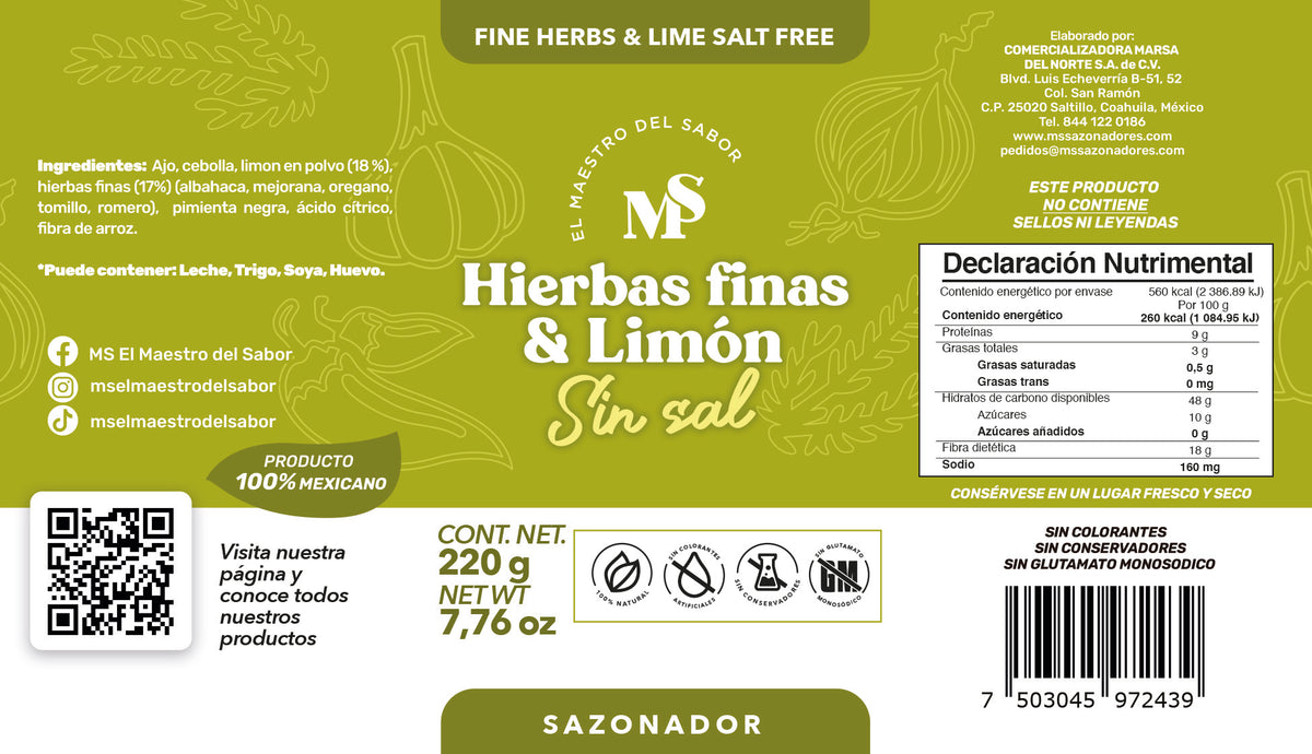 Hierbas Finas & Limón Sin Sal
